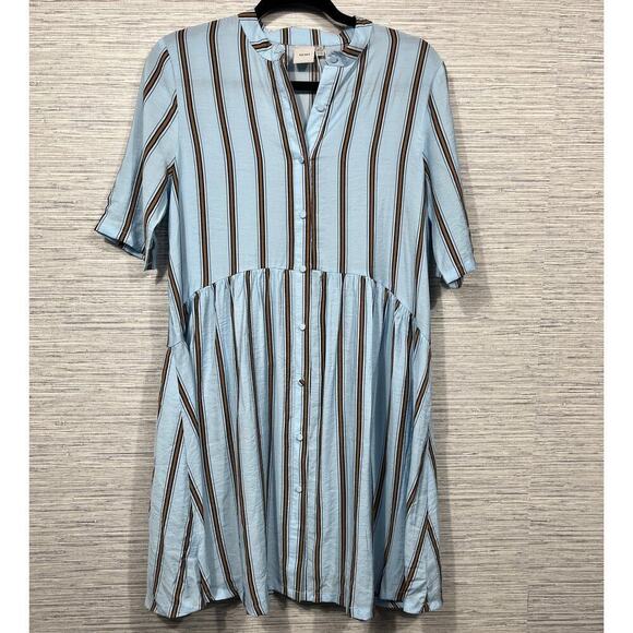 Ichi Hayden Shirt Dress Is A Light Blue, Beige, And Black Striped / Size-XSmall - Picture 1 of 12